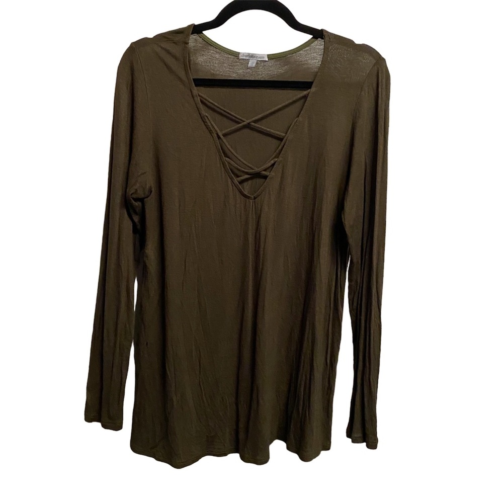 🖤5/$20 Olive Green Criss Cross Neck Long Sleeve Top